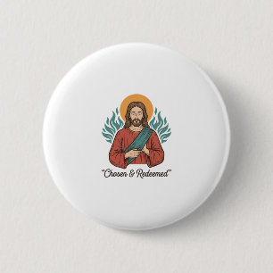 Chosen & Redeemed Christian Vintage Jesus T-Shirt 6 Cm Round Badge