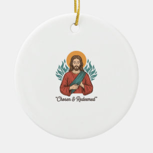 Chosen & Redeemed Christian Vintage Jesus T-Shirt Ceramic Ornament