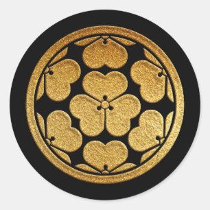 Chosokabe Kamon Nanatsu Katabami in Gold Classic Round Sticker