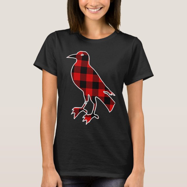 Chough Red Buffalo Plaid Bird Crow Matching PJ Fam T-Shirt (Front)