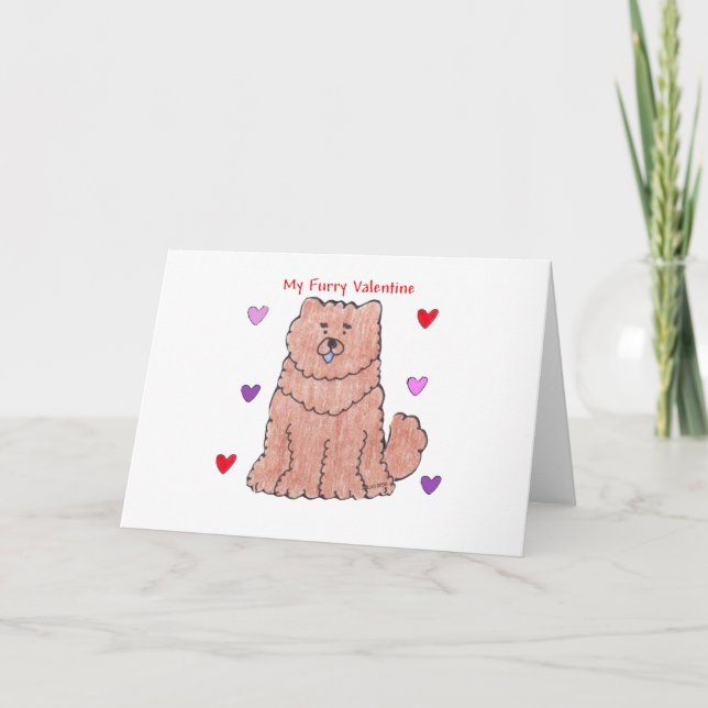 Chow Chjow Red Furry Valentine Holiday Card (Front)