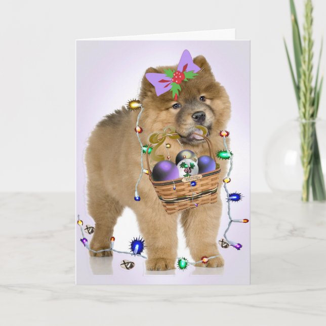 Chow Chow Basket Of Christmas Fun Holiday Card (Front)