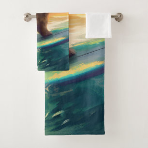 Chow Chow Beach Surfing Painting Bath Towel Set
