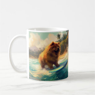 Chow Chow Beach Surfing Painting Coffee Mug