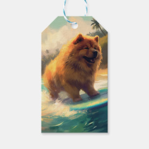 Chow Chow Beach Surfing Painting Gift Tags