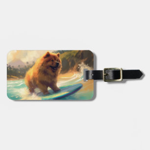 Chow Chow Beach Surfing Painting Luggage Tag