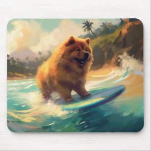 Chow Chow Beach Surfing Painting Mouse Pad