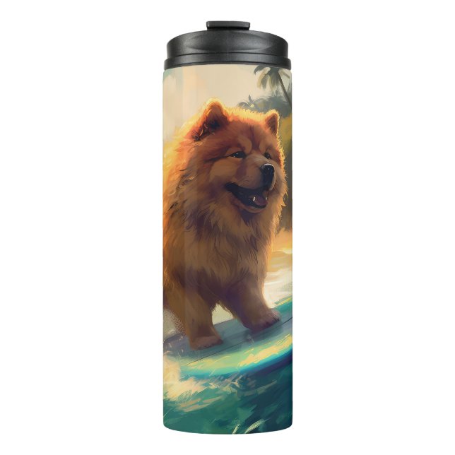 Chow Chow Beach Surfing Painting Thermal Tumbler (Front)
