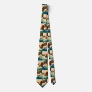 Chow Chow Beach Surfing Painting Tie
