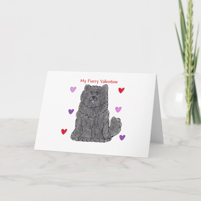 Chow Chow Black Furry Valentine Holiday Card (Front)