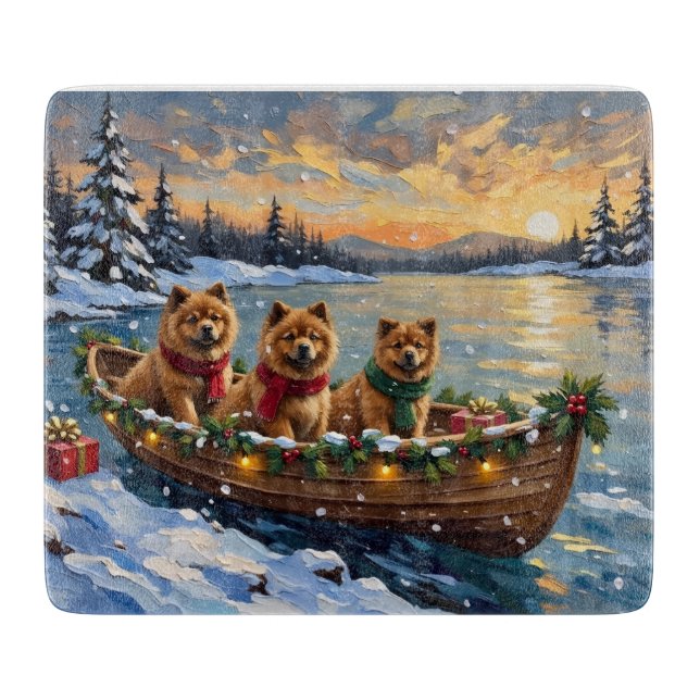 Chow Chow Christmas Boat Holiday Cutting Board (Front)