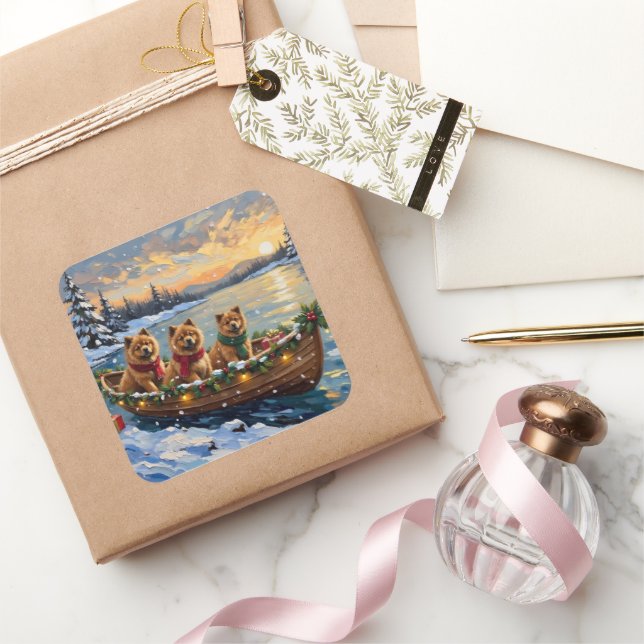 Chow Chow Christmas Boat Holiday Square Sticker (Gifting)