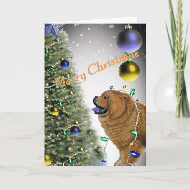 CHOW CHOW Christmas lights cards (Front)