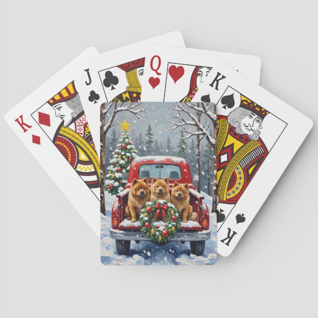 Chow Chow Christmas Red Truck Holiday Playing Cards (Back)