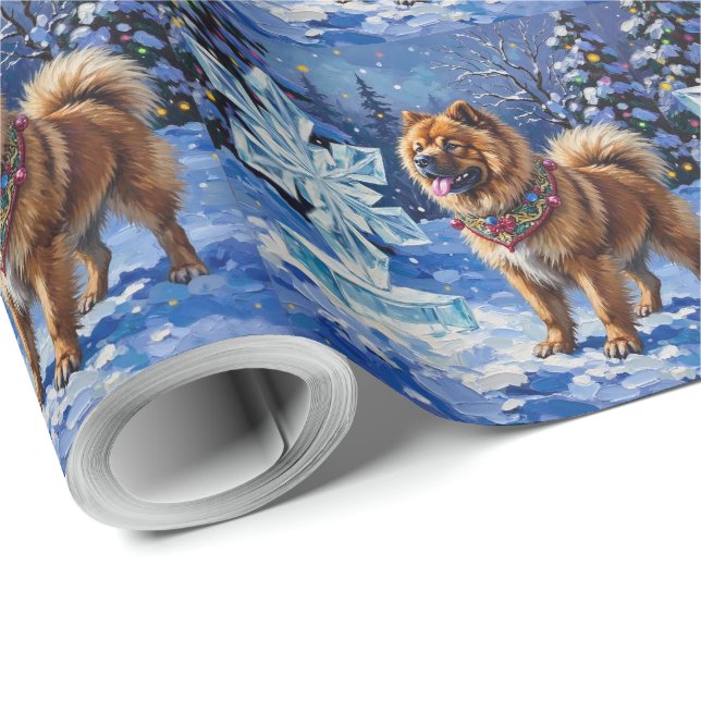 Chow Chow Christmas Sculpture Garden Holiday Wrapping Paper (Roll Corner)
