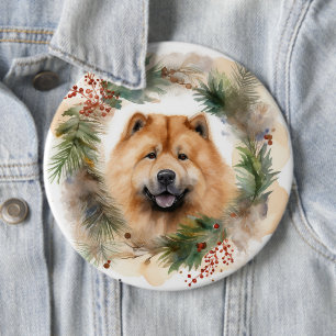 chow chow Christmas Wreath Festive Pup 6 Cm Round Badge