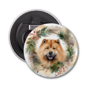 chow chow Christmas Wreath Festive Pup  Bottle Opener