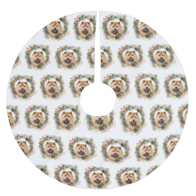 chow chow Christmas Wreath Festive Pup  Brushed Polyester Tree Skirt (Front)