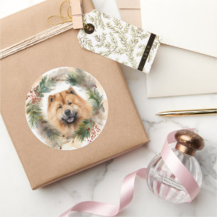 chow chow Christmas Wreath Festive Pup  Classic Round Sticker