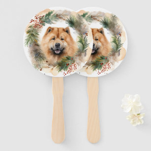 chow chow Christmas Wreath Festive Pup  Hand Fan