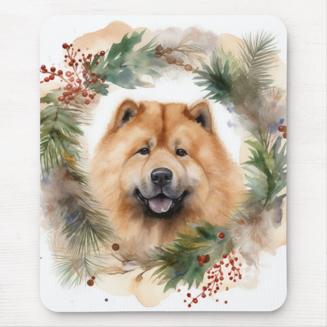 chow chow Christmas Wreath Festive Pup  Mouse Pad (Front)