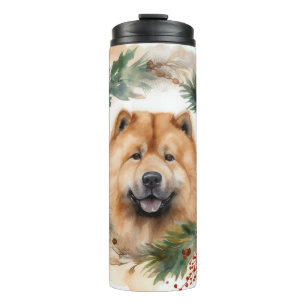 chow chow Christmas Wreath Festive Pup  Thermal Tumbler