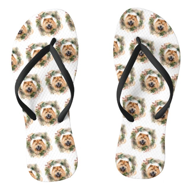 chow chow Christmas Wreath Festive Pup  Thongs (Footbed)