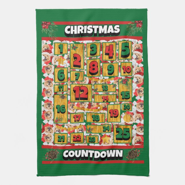 Chow Chow Countdown Christmas Advent Calendar Dog Tea Towel (Vertical)