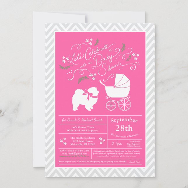 Chow Chow Dog Baby Shower Girl Pink Invitation (Front)
