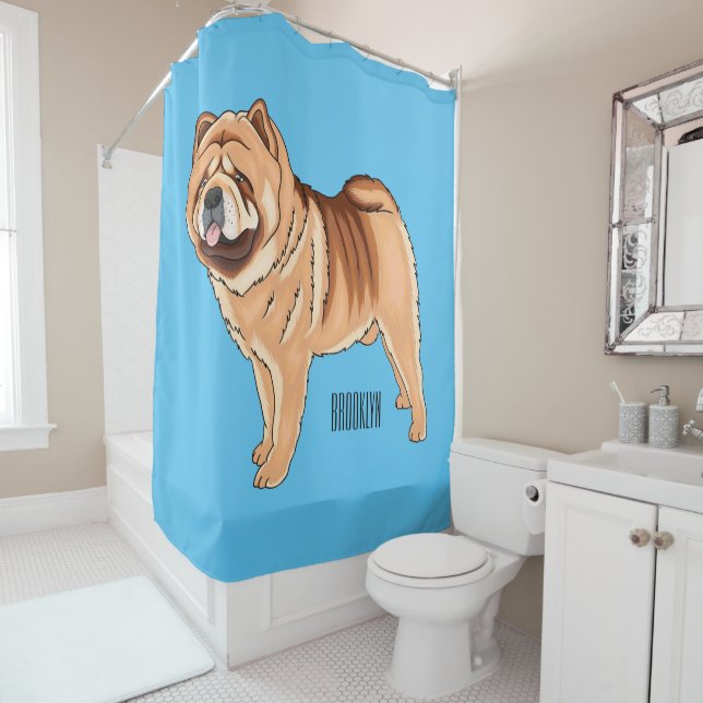 Chow Chow dog cartoon illustration  Shower Curtain (In Situ)
