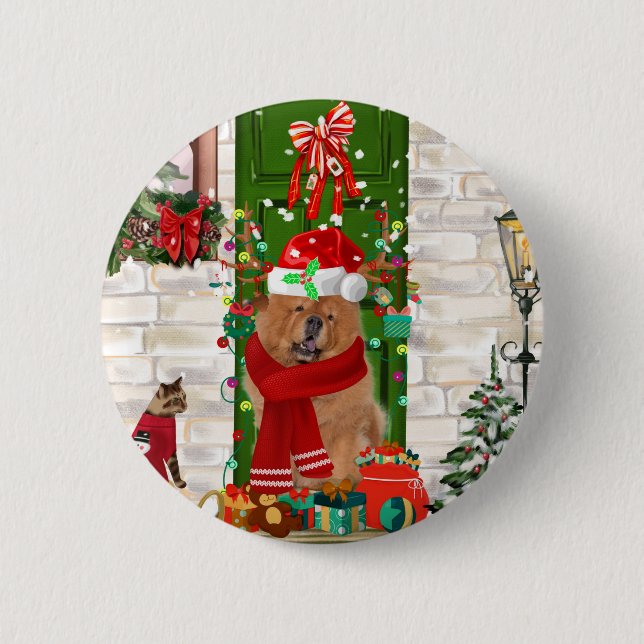 Chow Chow Dog Christmas  6 Cm Round Badge (Front)