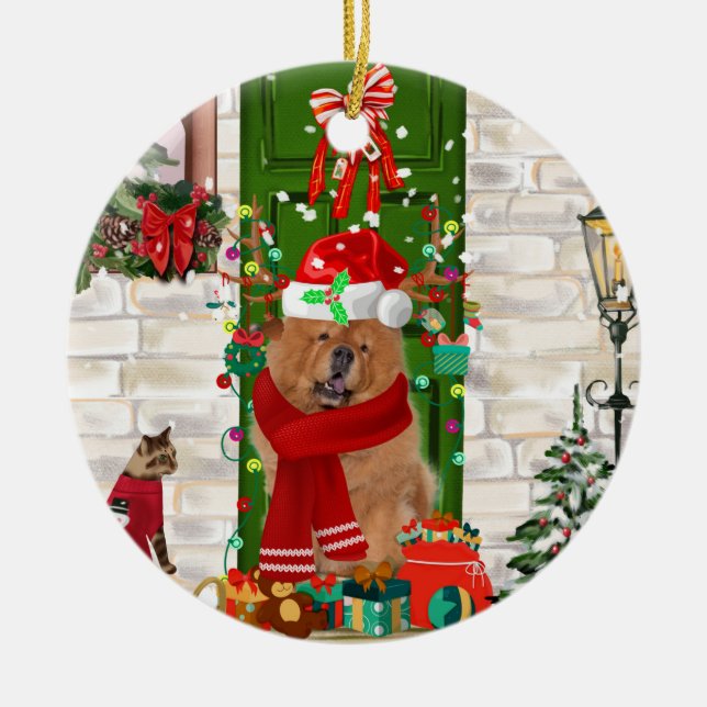Chow Chow Dog Christmas   Ceramic Ornament (Front)
