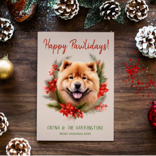 Chow Chow Dog Christmas Happy Pawlidays Howlidays Holiday Card