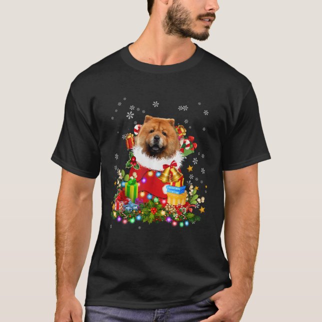Chow Chow Dog Christmas Tree Lights Pyjamas Xmas M T-Shirt (Front)