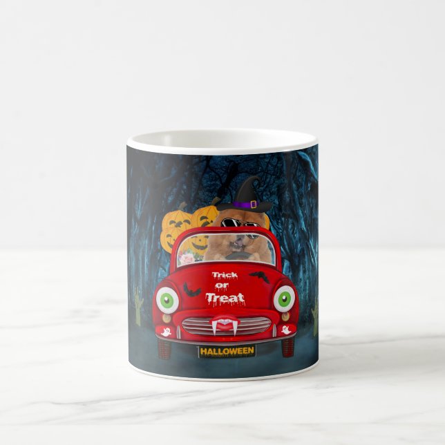 Chow Chow Dog Driving Car Scary Halloween  Coffee Mug (Center)