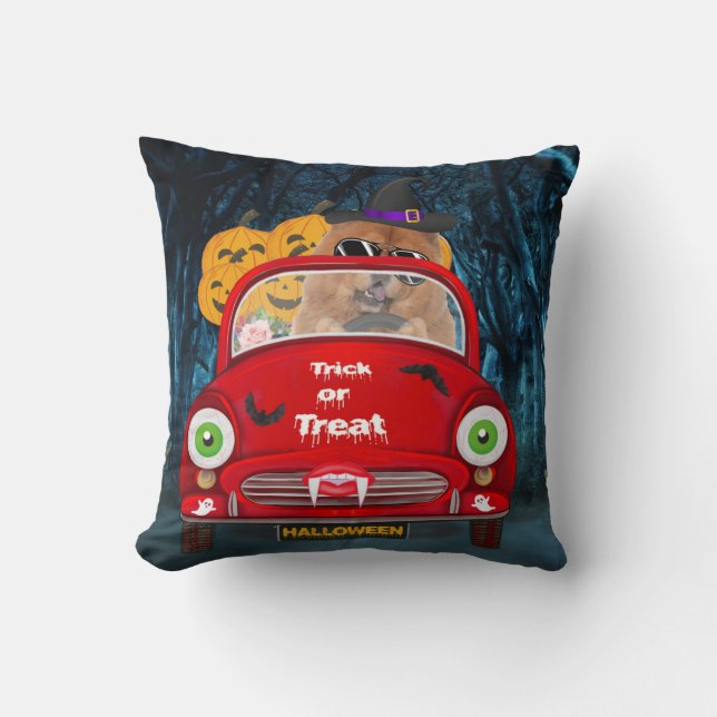 Chow Chow Dog Driving Car Scary Halloween Cushion (Front)