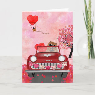 Chow Chow Dog Driving Car with Hearts Valentine's Card