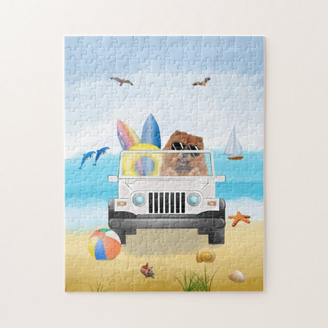 chow chow Dog Driving on Beach  Jigsaw Puzzle (Vertical)