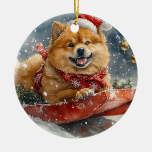 Chow Chow Dog in Sledge Let it Snow Christmas Ceramic Ornament