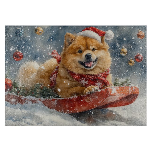 Chow Chow Dog in Sledge Let it Snow Christmas Cutting Board (Front)