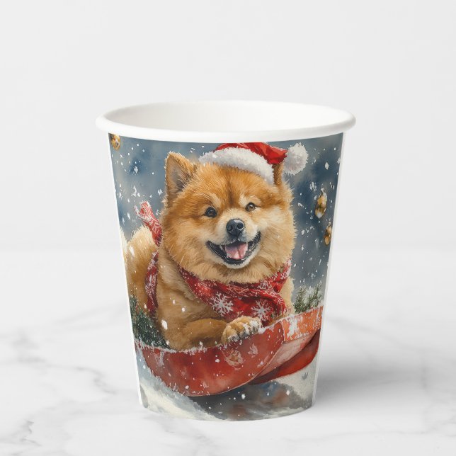 Chow Chow Dog in Sledge Let it Snow Christmas Paper Cups (Front)