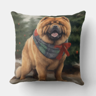 Chow Chow Dog in Snow Christmas Cushion