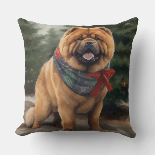 Chow Chow Dog in Snow Christmas Cushion (Front)