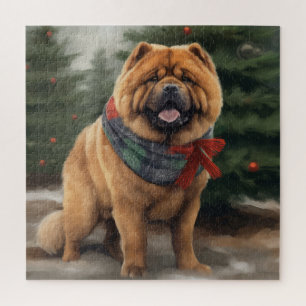 Chow Chow Dog in Snow Christmas Jigsaw Puzzle