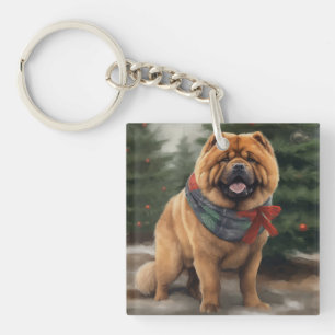 Chow Chow Dog in Snow Christmas Key Ring