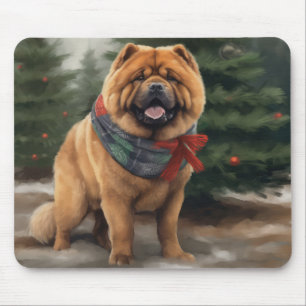 Chow Chow Dog in Snow Christmas Mouse Pad