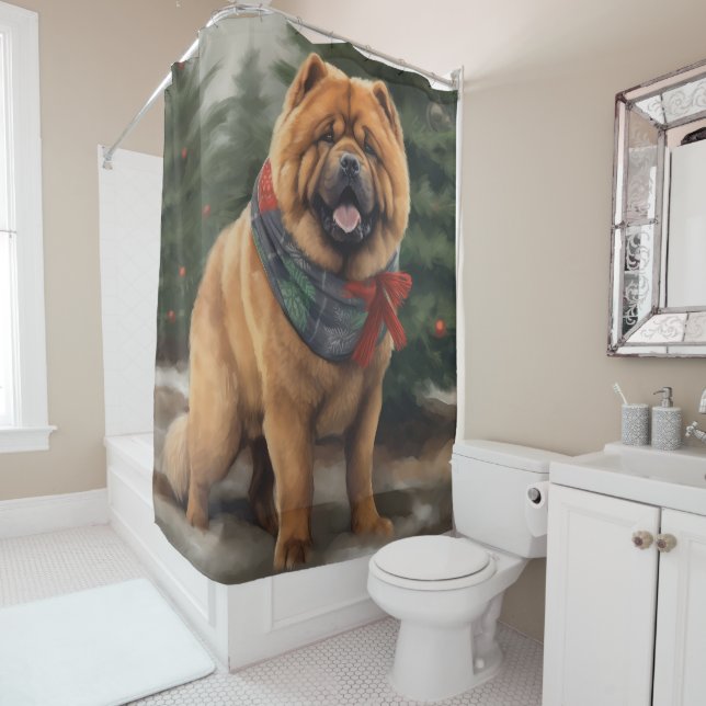 Chow Chow Dog in Snow Christmas Shower Curtain (In Situ)