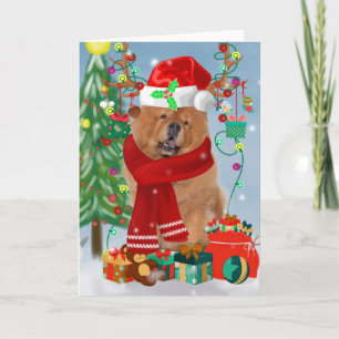 Chow Chow Dog in Snow with Christmas Gifts  Card