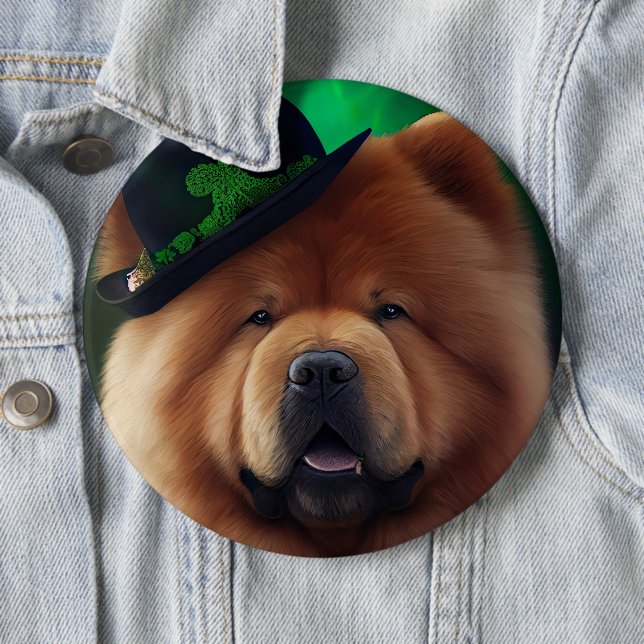 Chow Chow Dog in St. Patrick's Day Dress 6 Cm Round Badge (In Situ)