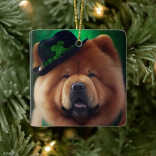 Chow Chow Dog in St. Patrick's Day Dress Ceramic Ornament